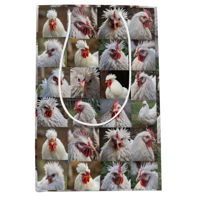 "Feathers in Focus: A White Chicken's Portrait" Medium Gift Bag (Front)