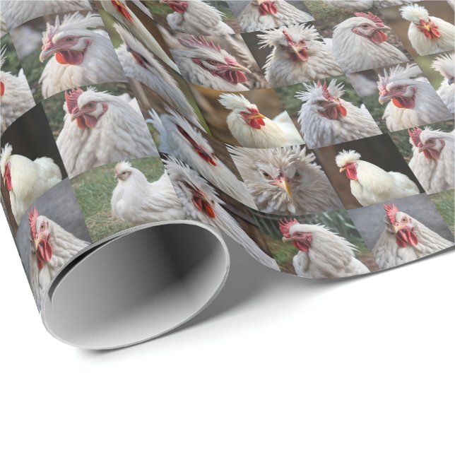 "Feathers in Focus: A White Chicken's Portrait" Wrapping Paper (Roll Corner)