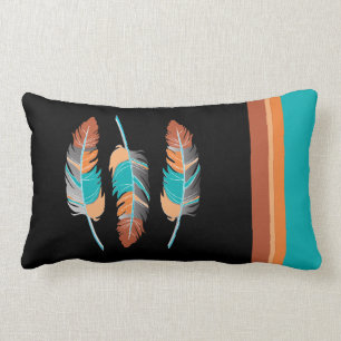 Feathers in Teal and Desert Colours Lumbar Cushion