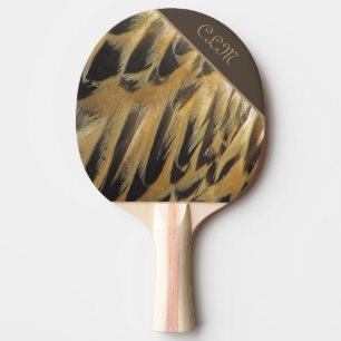 Feathers Layered Brown Gold Family Name Nature Ping Pong Paddle
