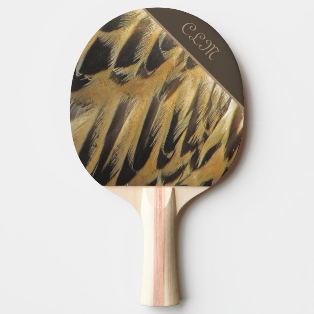 Feathers Layered Brown Gold Family Name Nature Ping Pong Paddle (Front)