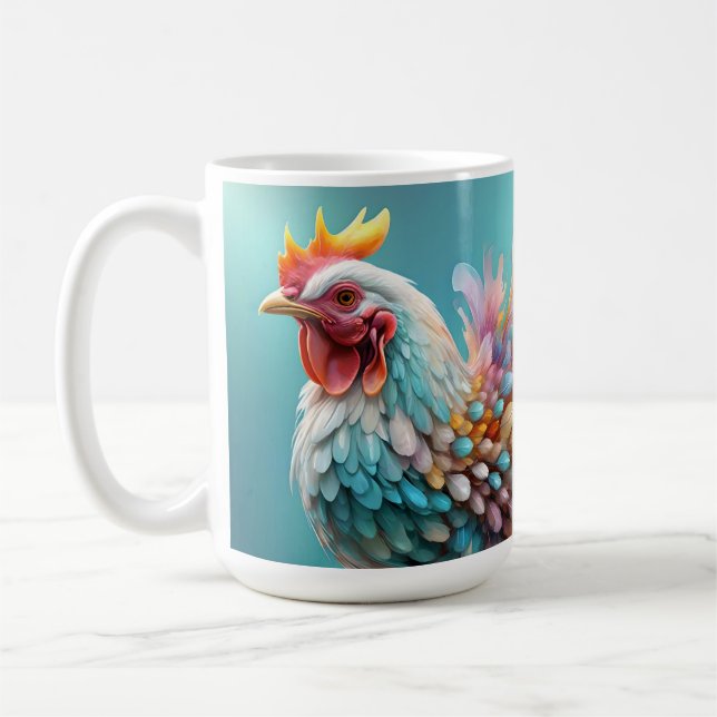 "Feathers of Colour: The Rainbow Chicken" Coffee Mug (Left)