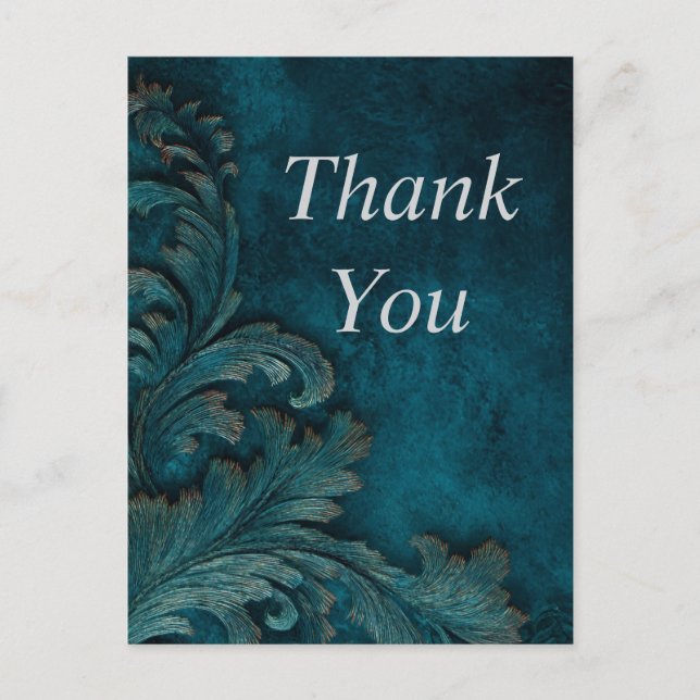 Feathers on Dark Blue Texture Thank You Card (Front)