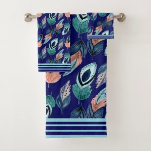 Feathers on Deep Blue Background Towel