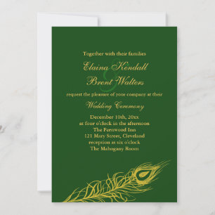 Feathers on Emerald Green Wedding Invitation