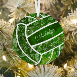 feathers paislies floral pattern green volleyball metal tree decoration