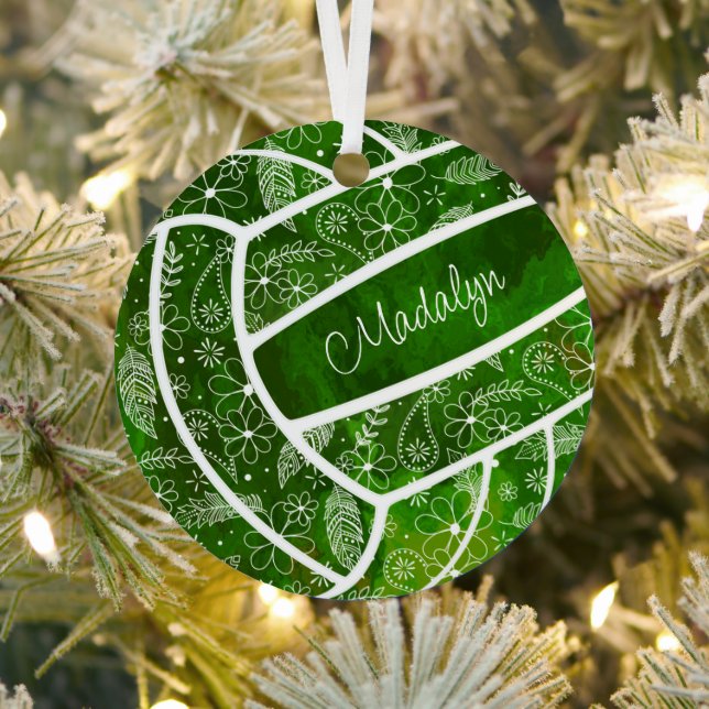 feathers paislies floral pattern green volleyball metal tree decoration (Insitu)
