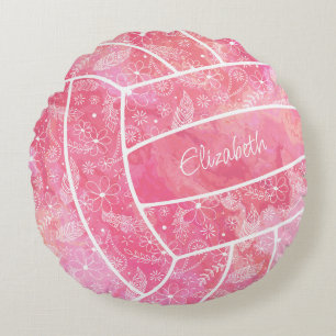 feathers paislies floral pattern pink volleyball round cushion