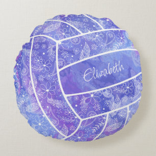 feathers paislies floral pattern purple volleyball round cushion