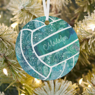 feathers paislies floral pattern teal volleyball metal tree decoration