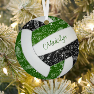 feathers paislies pattern green black volleyball metal tree decoration