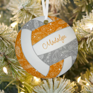 feathers paislies pattern orange gray volleyball metal tree decoration