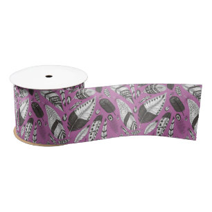 Feathers pattern satin ribbon