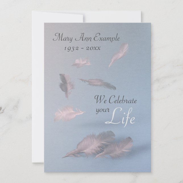Feathers - Personalised Funeral / Life Celebration Invitation (Front)