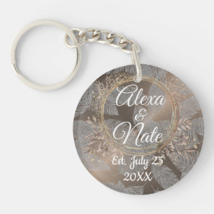 Feathers Rose Blush Floral Wreath Wedding Key Ring