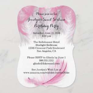 Feathers Sweet 16 Birthday Party Invitations