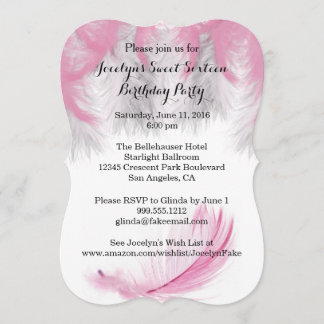 Feathers Sweet 16 Birthday Party Invitations