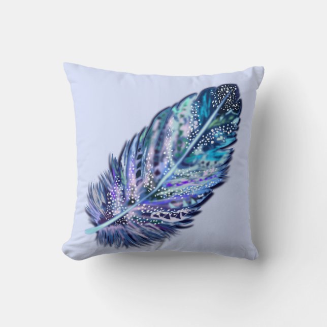 Feathers Throw Pillow - Custom Colors - Blue (Front)