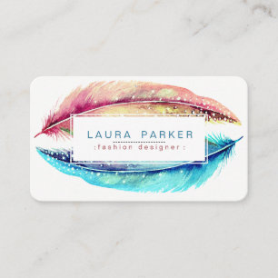 Feathers Watercolor Boho Bird Girly Modern Business Card