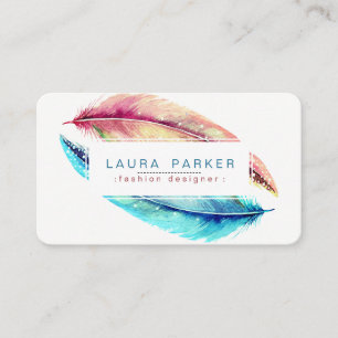 Feathers Watercolor Boho Bird Girly Modern Business Card