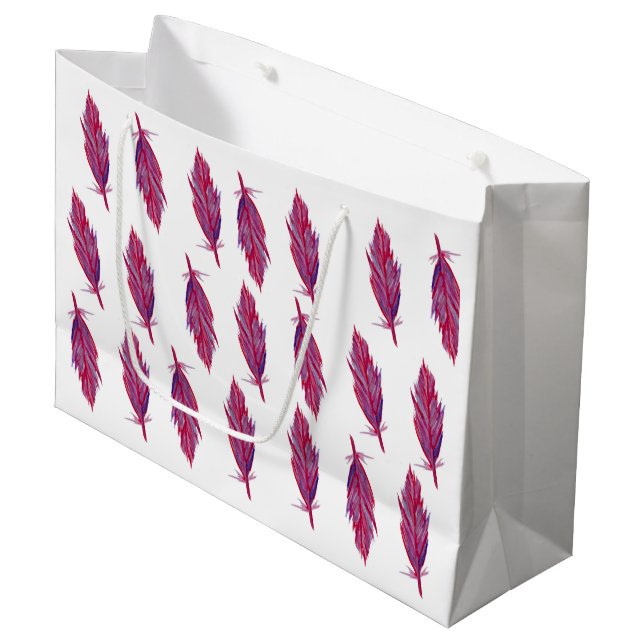 Feathers Watercolor  Red Pink  Gift Bag (Front Angled)