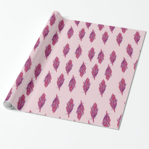 Feathers Watercolor  Red Pink  Wrapping Paper