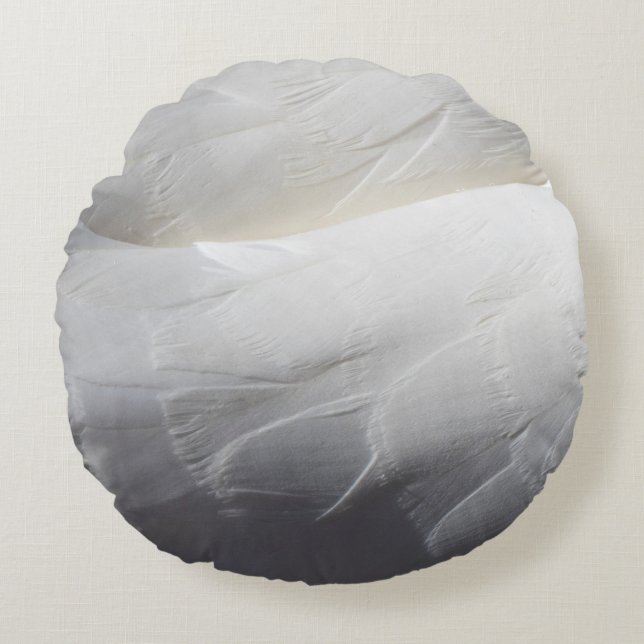 Feathers white swan plumage round cushion (Front)
