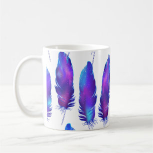 Feathers with space texture, magical pattern. coffee mug