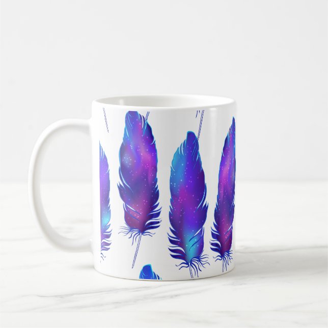 Feathers with space texture, magical pattern. coffee mug (Left)