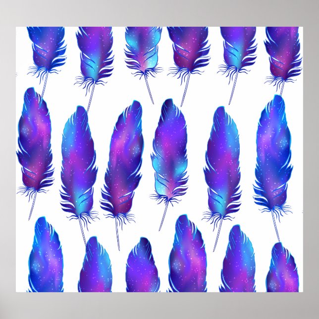 Feathers with space texture, magical pattern. poster (Front)