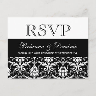 Feathery Damask RSVP Wedding Response Postcard