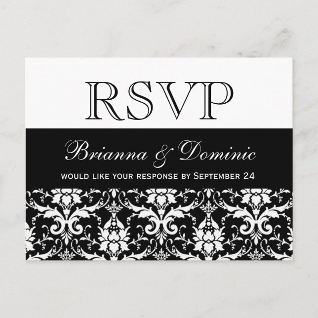 Feathery Damask RSVP Wedding Response Postcard (Front)