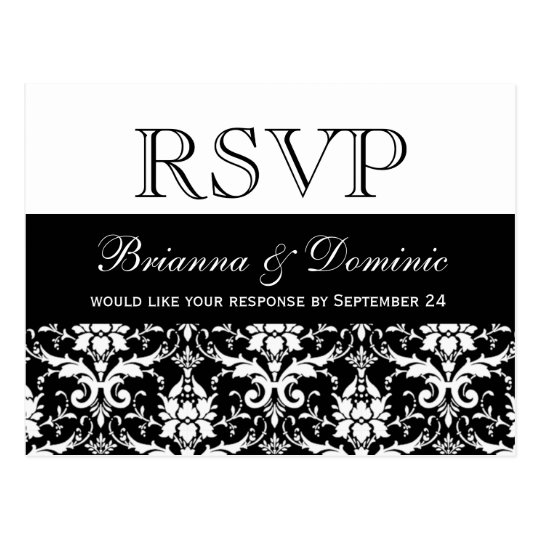 Feathery Damask RSVP Wedding Response Postcard