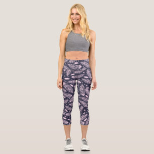 Feathery Fantasy: Romantic Pattern Creation Capri Leggings