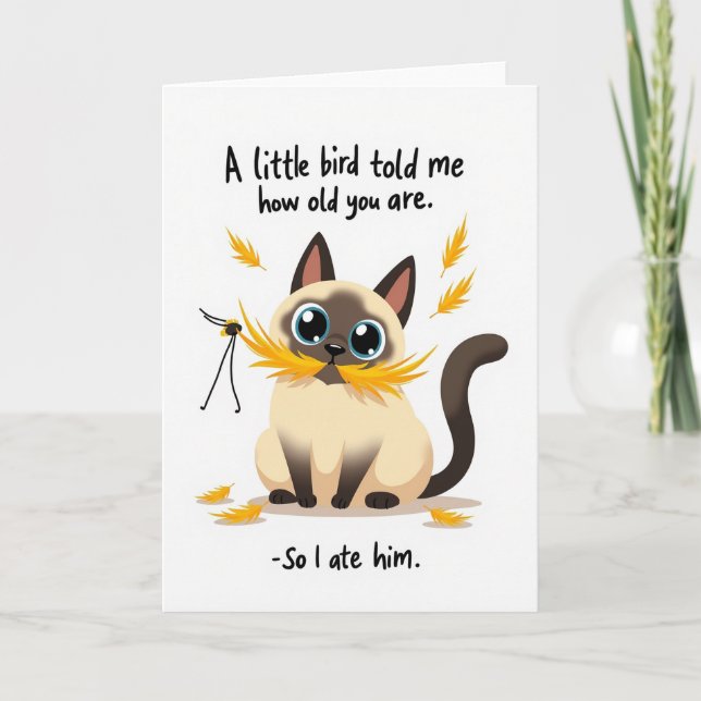 Feathery Feline Birthday Card (Front)