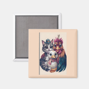 Feathery-Fur Family Holiday Reunion Day Portrait Magnet