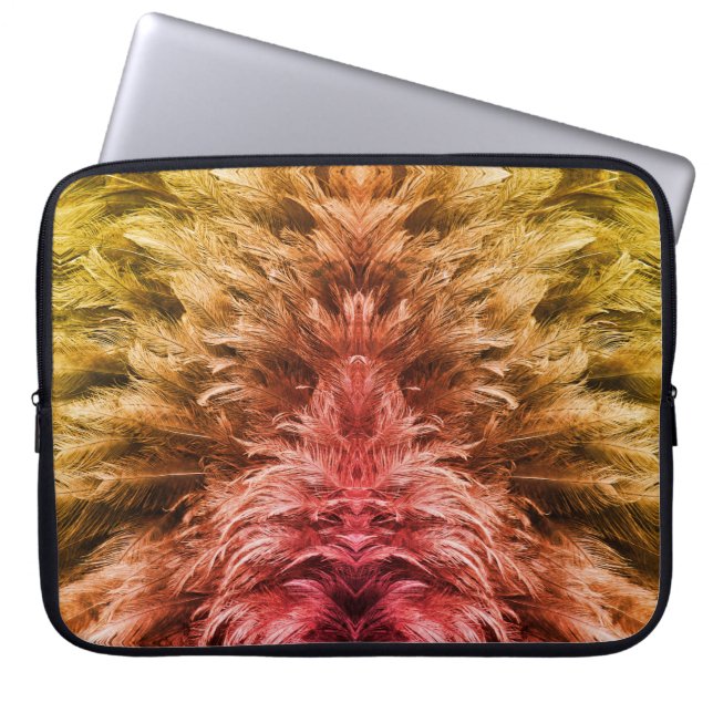 Feathery furry fluff look sunset orange gold gradi laptop sleeve (Front)
