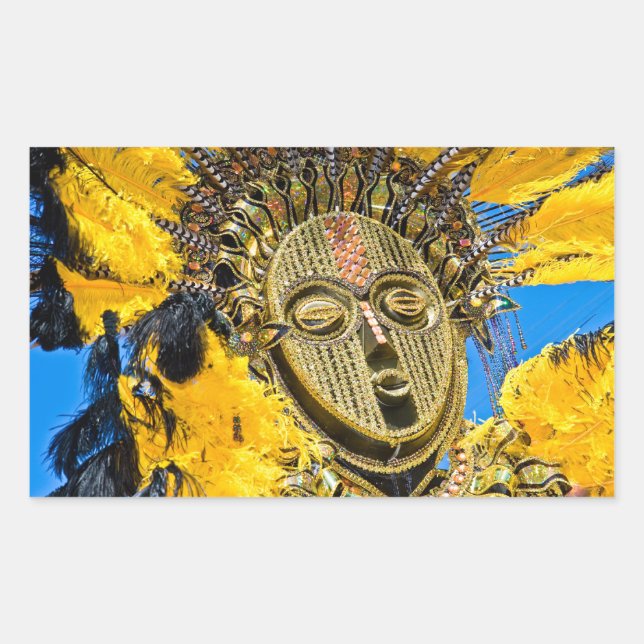feathery mask rectangular sticker (Front)