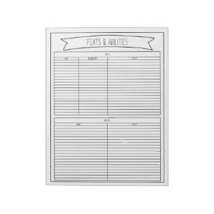 Feats & Abilities Sheets Notepad