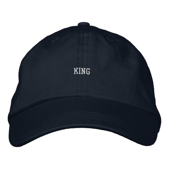 Features King text stylish and confident look Cool Embroidered Hat (Front)