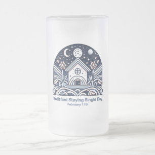 Feb 11th Satisfied Staying Single Day Frosted Glass Beer Mug