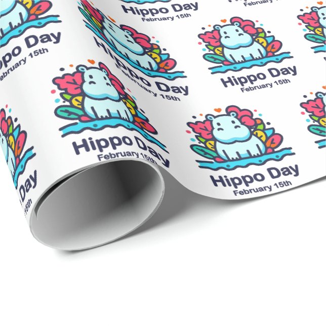 Feb 15th Hippo Day Wrapping Paper (Roll Corner)