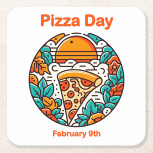 Feb 9th - Pizza Day Square Paper Coaster