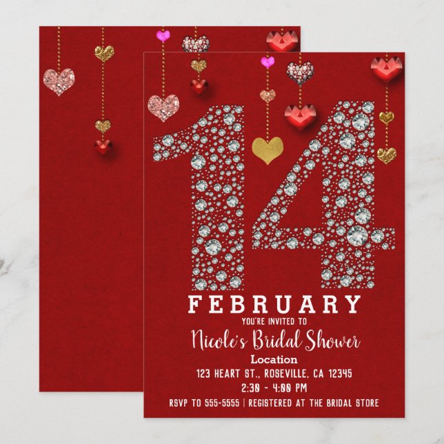 February 14 14TH Hearts Valentine's Bridal Shower Invitation (Front/Back)
