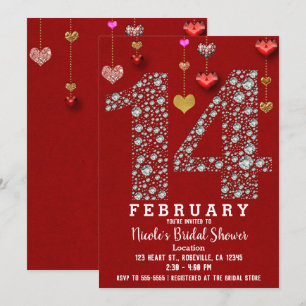 February 14 14TH Hearts Valentine's Bridal Shower Invitation