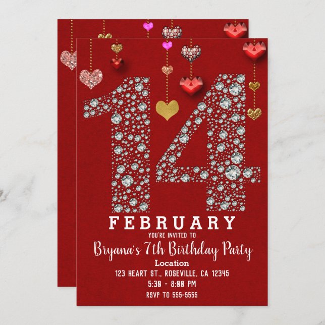 February 14 14TH Red Hearts Valentine's Party Invitation (Front/Back)