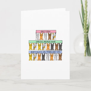 February 14th Birthday, Cartoon Cats. Card