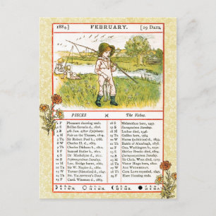 February 1884 Almanac.  Pisces, The Fishes Postcard