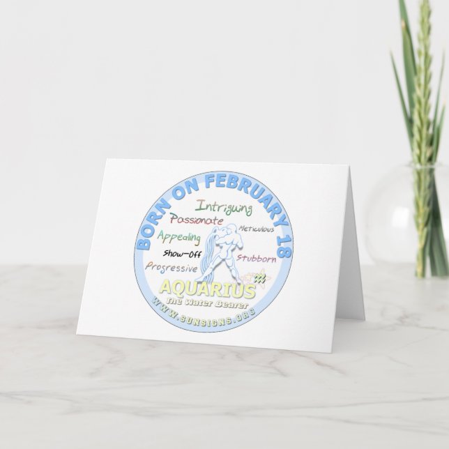 February 18th Birthday - Aquarius Card (Front)