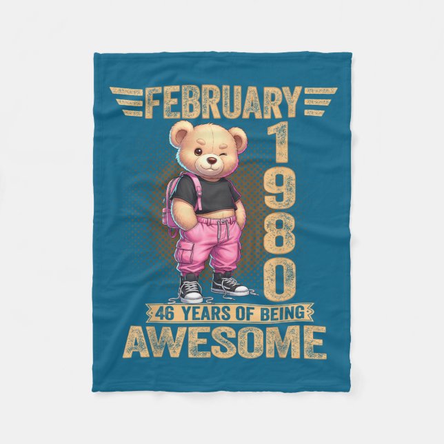 February 1980 46th Birthday 46 Year Teddy Bear Bei Fleece Blanket (Front)